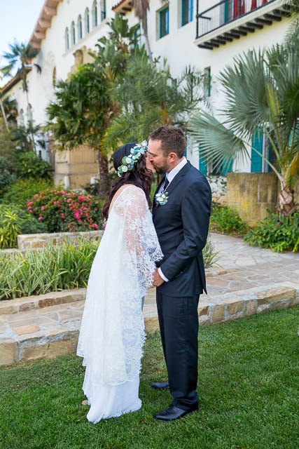 Couple during their Santa Barbara Courthouse elopement wedding ceremony.