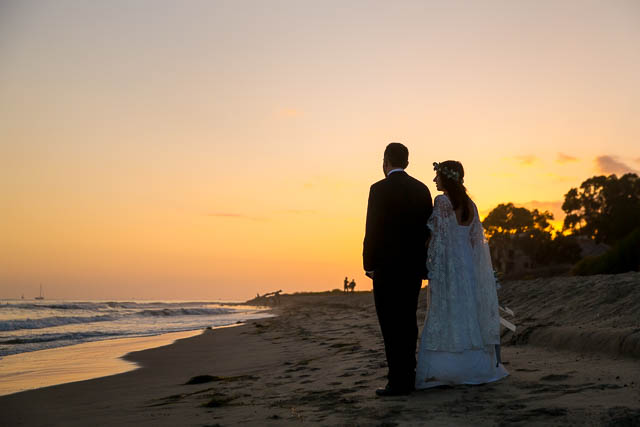 Bride and groom sunset photos at Butterfly Beach in Santa Barbara.