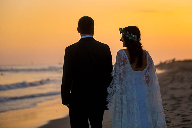 Bride and groom sunset photos at Butterfly Beach in Santa Barbara.
