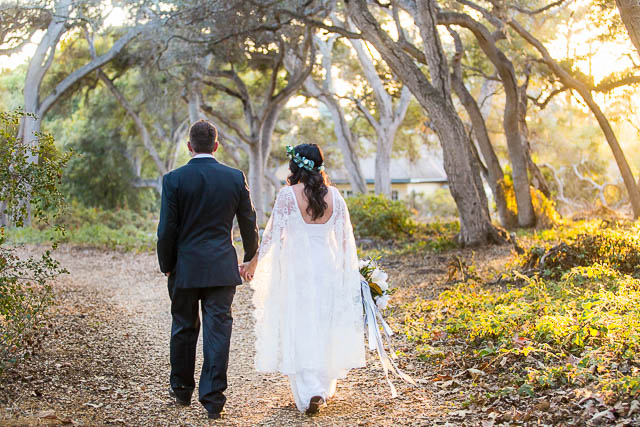 Sunset photos with the newlywed bride and groom during their Santa Barbara, CA elopement.