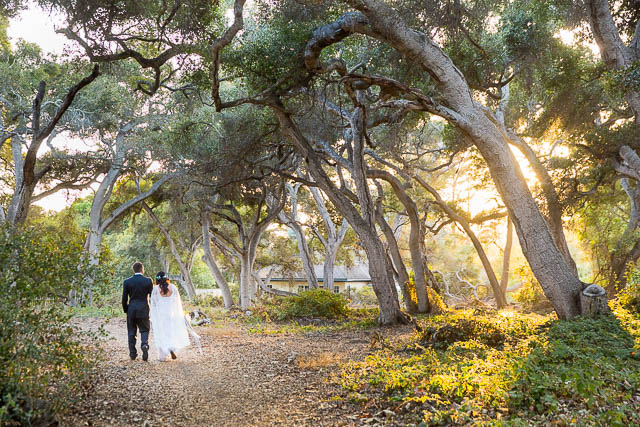 Sunset photos with the newlywed bride and groom during their Santa Barbara, CA elopement.