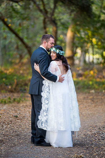 Newlyweds walking around at Ennisbrook trails during their Santa Barbara elopement.