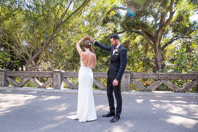 Bride and groom's first look at the Santa Barbara Glen Annie Golf Club.