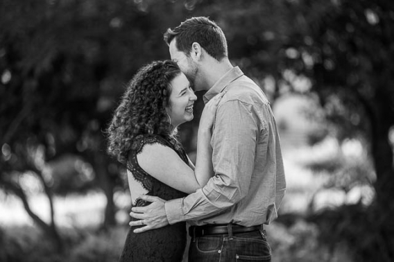 Bride and groom laughing at Alice Keck Park Memorial Gardens in Santa Barbara, California.