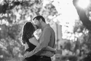Couple poses for Alice Keck Park Memorial Gardens engagement photos in Santa Barbrara, CA.
