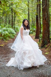 The bride at the Rotorua Redwoods Forest.