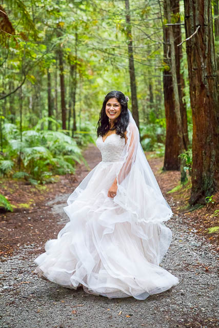 The bride at the Rotorua Redwoods Forest.