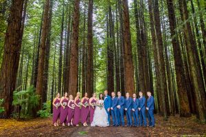 Bride and groom with their wedding party during their Rotorua New Zealand wedding.
