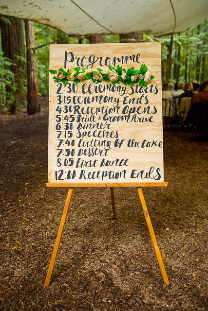 Wedding ceremony set up at Rotorua's Redwood Forest Under the Sails wedding venue.
