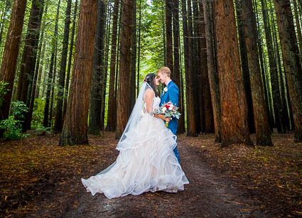 Bride and groom at Rotorua Redwoods Forest wedding.