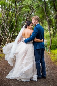 The newlyweds walking around the geothermal Kuirau Park in Rotorua, New Zealand.