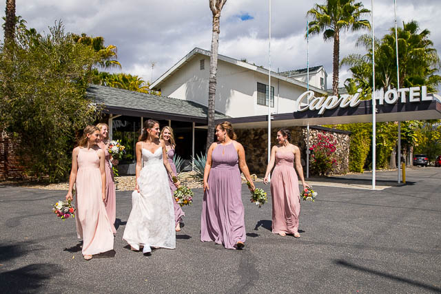 Bride and bridesmaids at the Capri Hotel wedding in Ojai.