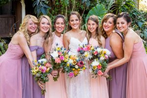 Bride and bridesmaids in the Ojai The Ranch House courtyard.