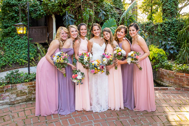 Bride and bridesmaids in the Ojai The Ranch House courtyard.