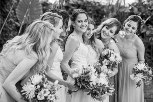 Bride and bridesmaids in the Ojai The Ranch House courtyard.