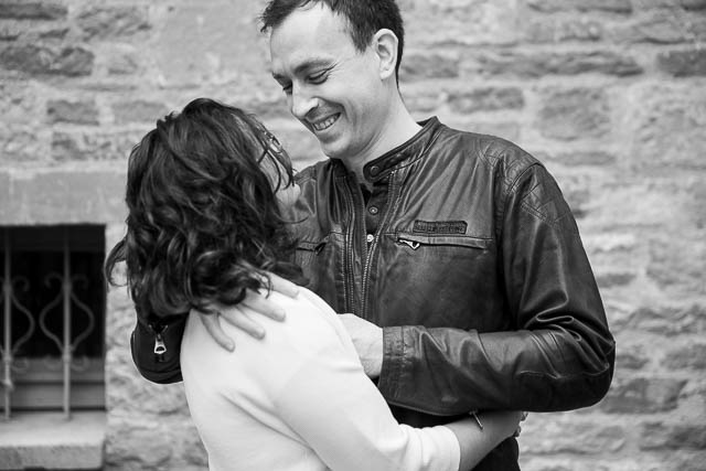 couple embracing during their Engagement photographs in France, taken by LA-based destination wedding photographer, Karen D Photography.
