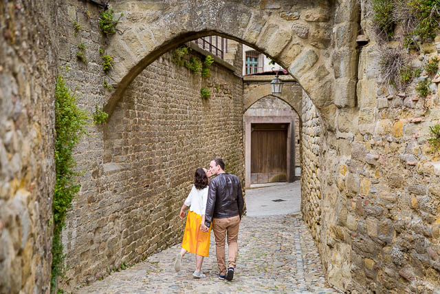 couple embracing during their Engagement photographs in France, taken by LA-based destination wedding photographer, Karen D Photography.