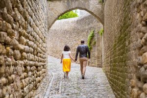 Carcassonne France engagement photographs taken in the fortified city and castle.
