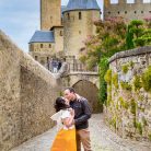 Engagement photos of couple at Carcassonne, France.