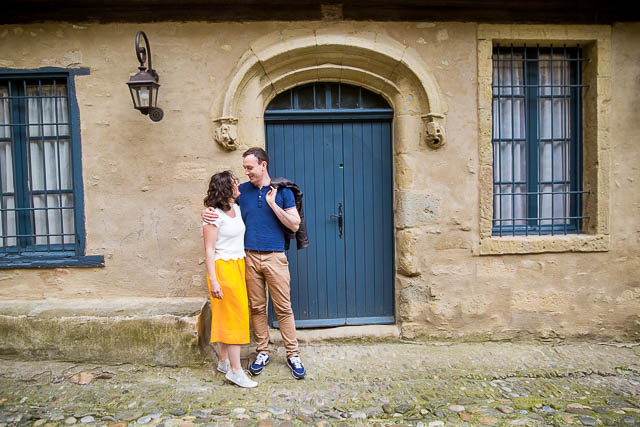 Engagement photographs captured in the Cité de Carcassonne, a medieval fortress.