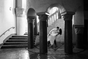 Engagement photographs at the Santa Barbara Courthouse Staircase.