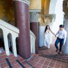 Couple walking together in Los Angeles during their engagement photoshoot.