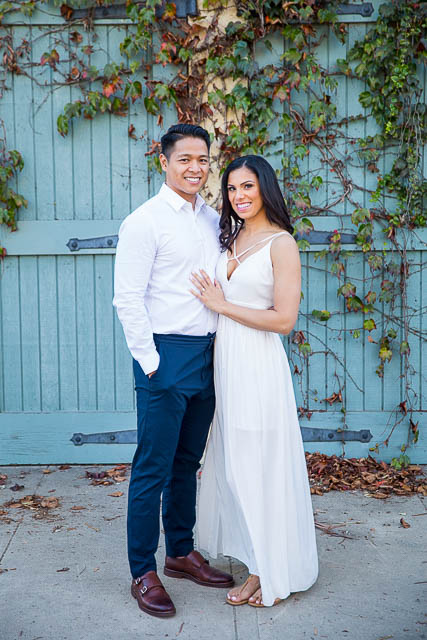 Bride and groom posing during their Santa Barbara engagement photoshoot.