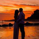 A silhouette photo of a couple during their engagement photoshoot at the beach in Santa Barbara, California.