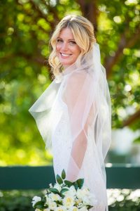 Newlyweds portrait photos at the Belmond El Encanto Hotel after their Oak Tree Suite wedding ceremony.
