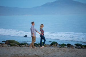 Beautiful sunset beach engagement photos taken in Santa Barbara, California.