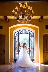 Montecito bride showing off her cathedral veil.