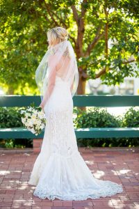 Boho bride wearing a veil at her Belmond El Encanto wedding.