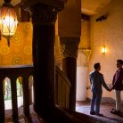 Silhouette of a gay couple at the Santa Barbara Courthouse staircase.