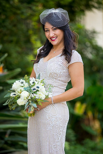 Bride at her Santa Barbara Courthouse covid elopement.