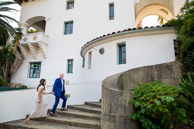 Covid Santa Barbara Courthouse elopement couple.