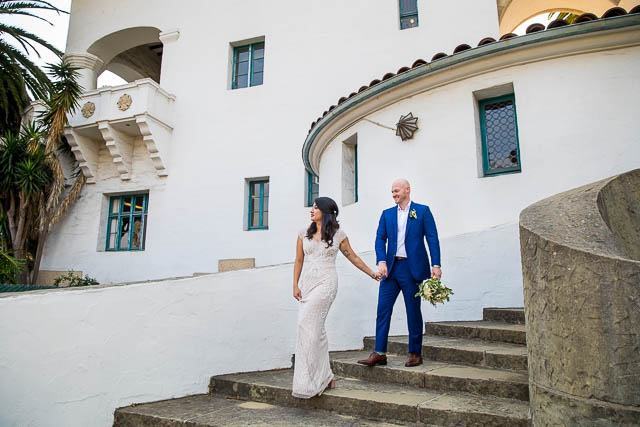 Wedding couple at Santa Barbara Courthouse coronavirus elopement.