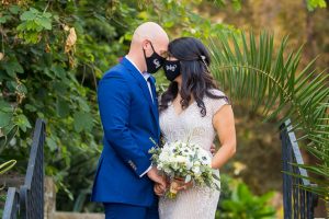 Bride and groom at Santa Barbara Courthouse wedding covid.