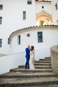 Bride and groom at Santa Barbara Courthouse wedding covid.