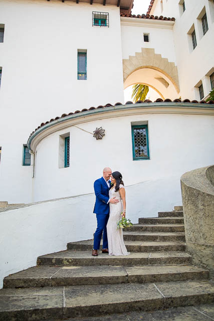 Bride and groom at Santa Barbara Courthouse wedding covid.