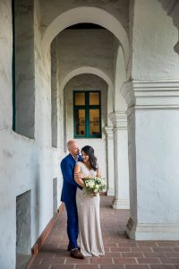 Wedding couple at Santa Barbara Courthouse coronavirus elopement.