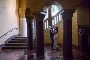 Newlyweds at the Santa Barbara Courthouse during their coronavirus wedding.