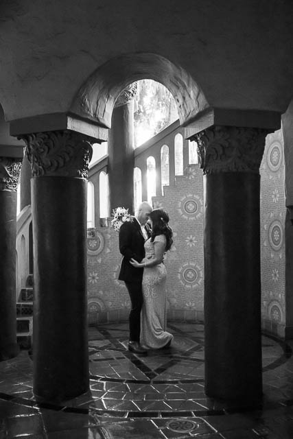 Newlyweds at the Santa Barbara Courthouse during their coronavirus wedding.