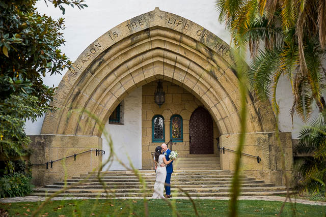 Newlyweds at the Santa Barbara Courthouse during their coronavirus wedding.