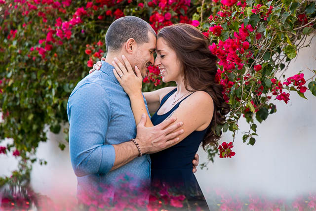 Fiancé and Fiancée holding each other during their romantic Santa Barbara engagement photoshoot.