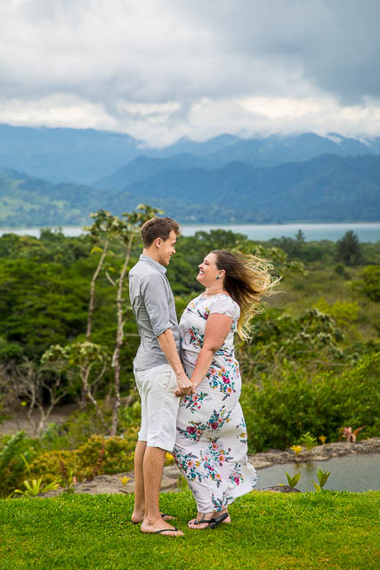 Engaged couple during their Arenal 1968 Trail engagement photoshoot in La Fortuna, Costa Rica.