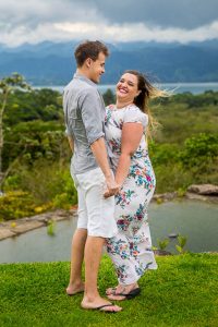 Bride and groom during their Arenal 1968 Trail engagement photoshoot in La Fortuna, Costa Rica.