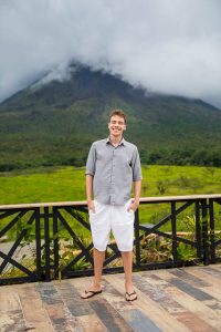 Groom overlooking the Arenal Volcano at the Mirador y Senderos Volcan Arenal 1968 Trail.