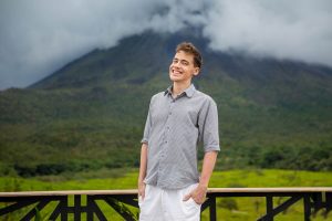 Groom overlooking the Arenal Volcano at the Mirador y Senderos Volcan Arenal 1968 Trail.