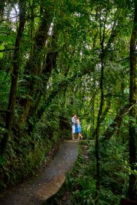 Creative and adventurous engagement photos in the Monteverde cloud forest, Costa Rica.