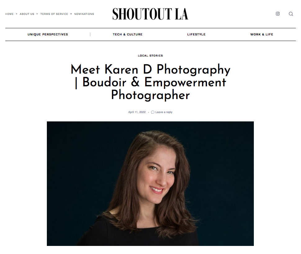 Best Los Angeles boudoir photographer featured on Shoutout LA website. 